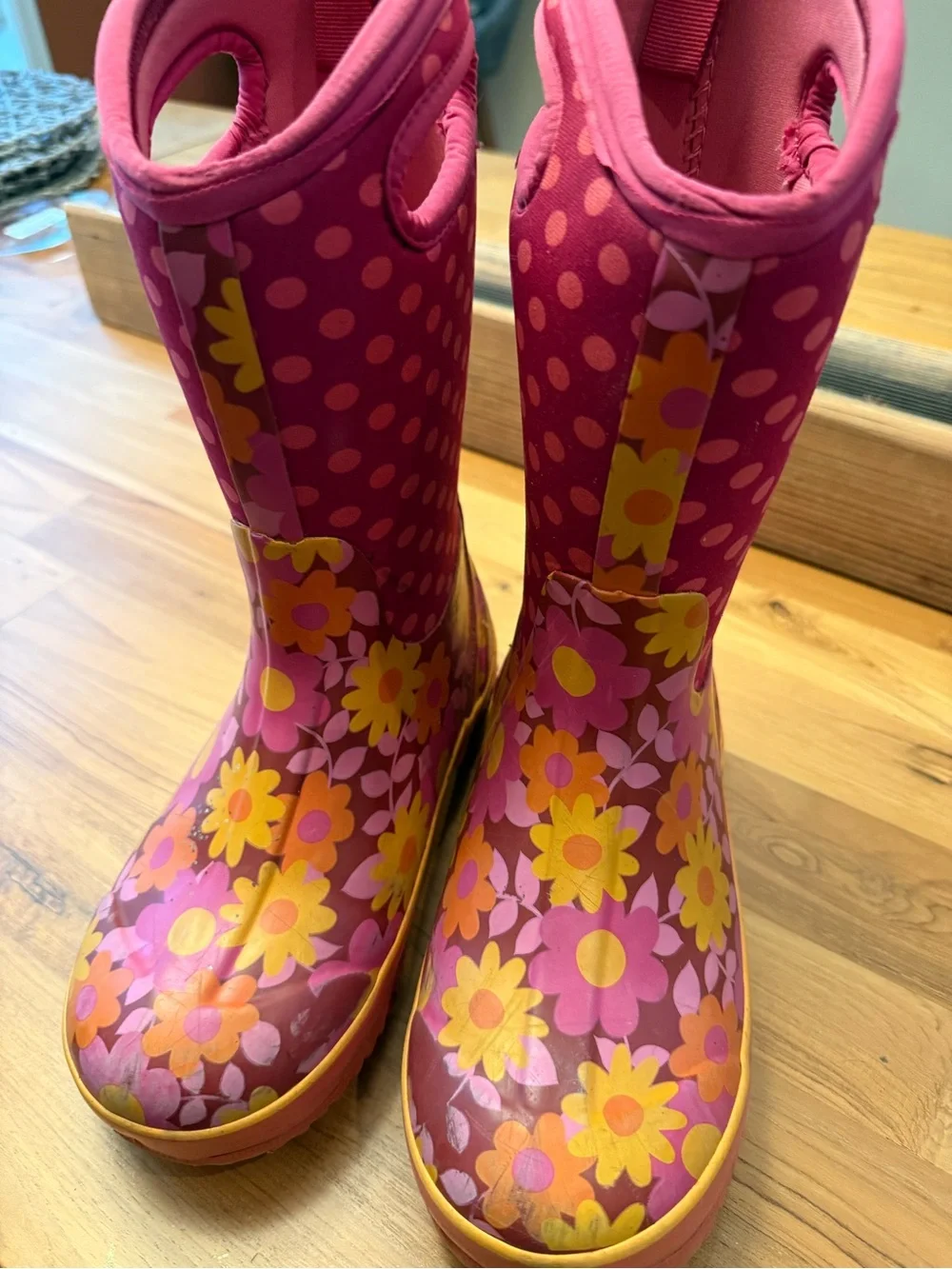 BOGS Girls Waterproof Rain Boots Pink Floral Polka Dot